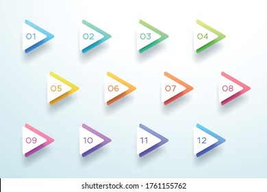 Number Bullet Point Colorful Arrow Set 1 to 12