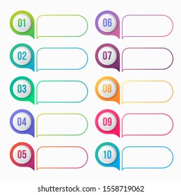 Number bullet point colorful gradient with text box vector element design