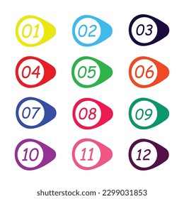 Number Bullet Point Colorful Markers 1 to 12 Vector illustration  