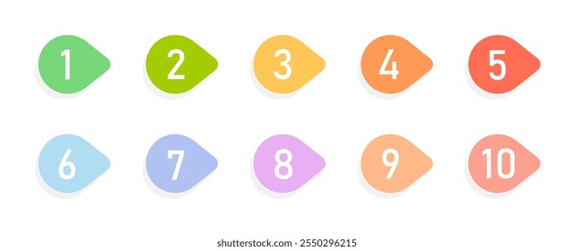 Number bullet point design element set. List numbers for infographics - simple colorful modern graphic design.