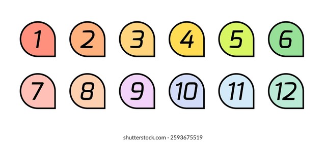 Number bullet point design element set. List numbers for infographics - simple colorful modern graphic design.