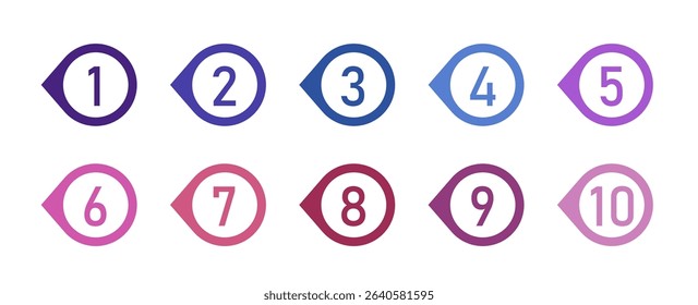 Number bullet point design element set. List numbers for infographics - simple colorful modern graphic design.