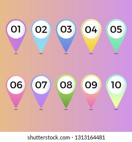 Number bullet point gradient markers 1 to 10 Vector set