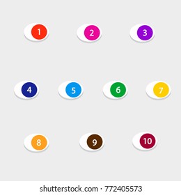 Number bullet point markers 1 to 10 in geometric colorful egg like shapes, vector illustration eps10