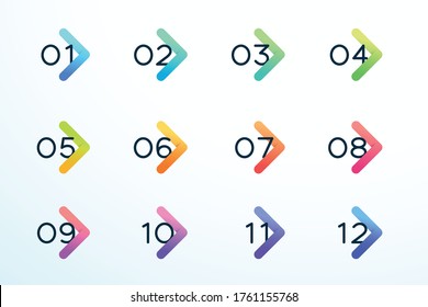 Number Bullet Point Modern Colorful Arrow Set 1 to 12