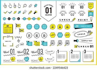 Number bullet point set. This illustration includes arrows, ornaments, frames, ribbons and lots of simple design elements. Colorful version - Shutterstock ID 2249546423