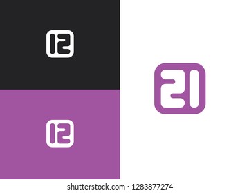 Number bullet point in square vector frame. 21 years anniversary pictogram icon, simple years birthday logo label. Happy greeting card for the 21th birthday. Rounded shape.