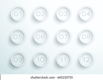 Number Bullet Point White 3d Rings 1 to 12 Vector