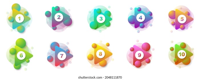 Número de puntos 1 a 10. Marcadores 3d creativos. Ilustración vectorial.