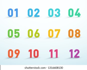 Number Bullet Points 1 to 12 Colorful 3d Vector Set