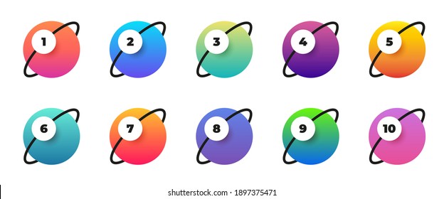 Number bullet points 1 to 12. Creative planets, trendy 3d markers set