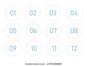 Number bullet points. Circle pins with number 1 to 12 color object vector illustrator.