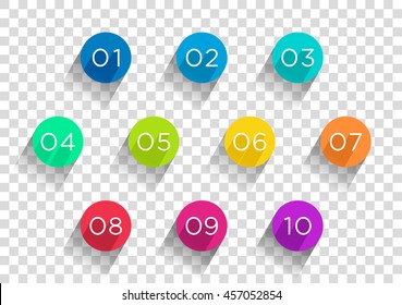 Number Bullet Points Flat Circles Transparent 1 to 10
