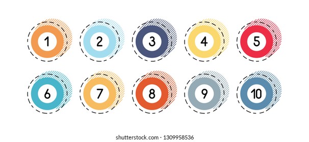 Number bullet points retro circles 1 to 10 