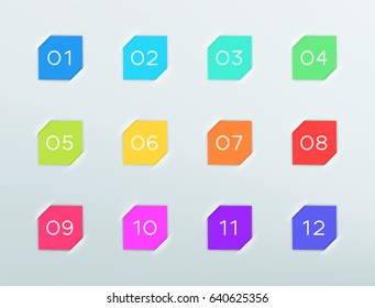 Number Bullet Points In Square Vector Frames 1 to 12