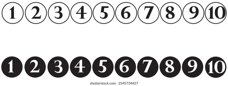 Number bullet points vector set. Simple flat numbers 0, 1 to 9, design isolated on transparent. design eps 10