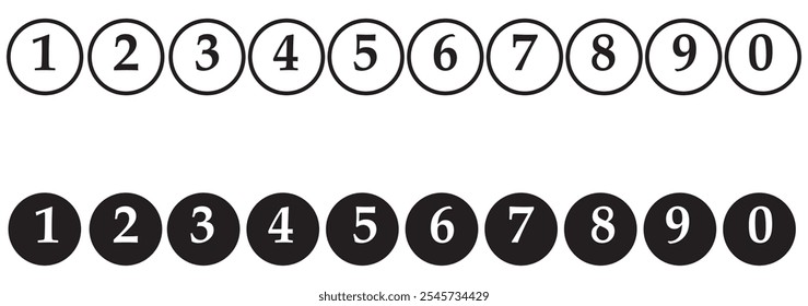 Number bullet points vector set. Simple flat numbers 0, 1 to 9, design isolated on transparent. design eps 10