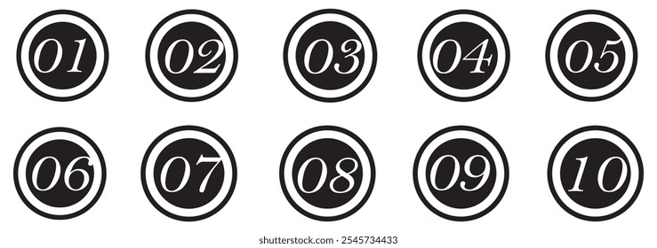 Number bullet points vector set. Simple flat numbers 0, 1 to 9, design isolated on transparent. design eps 10