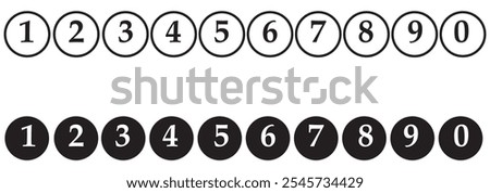 Number bullet points vector set. Simple flat numbers 0, 1 to 9, design isolated on transparent. design eps 10