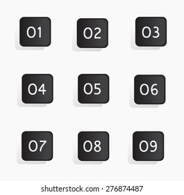 Number button vector set black color 
