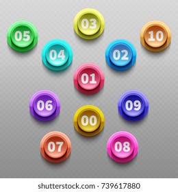Number buttons, 3d pointing bullets isolated vector set. 3d point button with number illustration
