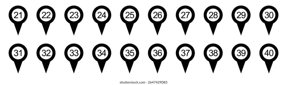 Number buttons. Black buttons numbers with location isolated on white background, vector design elements. Simple number illustration in eps 10.