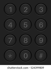 Number buttons. On black plastic background. Vector illustration