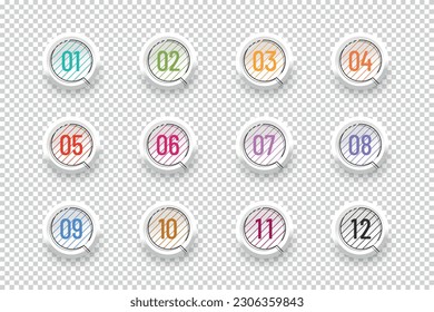 Number Buttons Set - Different Colorful Vector Illustrations Isolated On Transparent Background