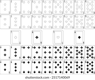 Number card designs from a playing cards deck pack 