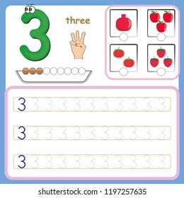 Number cards, Counting and writing numbers, Learning numbers, Numbers tracing worksheet for kindergarten