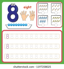 similar images stock photos vectors of number cards counting and writing numbers learning numbers numbers tracing worksheet for preschool illisturaston vector 1214493931 shutterstock