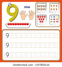 Number cards, Counting and writing numbers, Learning numbers, Numbers tracing worksheet for kindergarten