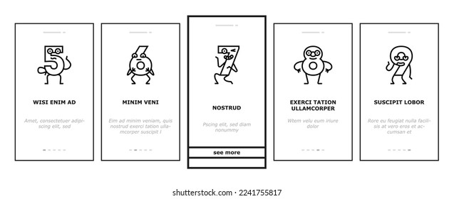 number character cute onboarding mobile vector. font funny, school design, fun one, alphabet letter, typography three, education number character cute Illustration