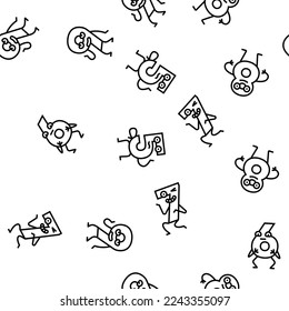 number character cute vector seamless pattern thin line illustration