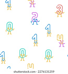 number character cute vector seamless pattern thin line illustration