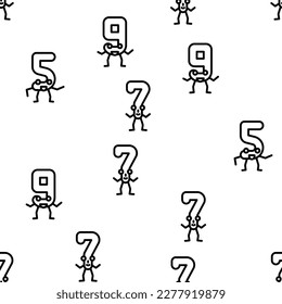 number character cute vector seamless pattern thin line illustration