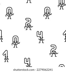 number character cute vector seamless pattern thin line illustration