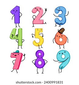 number character set cartoon. smile three, one math, fun alphabet number character sign. isolated symbol vector illustration