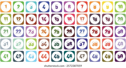 Number chart, 1 to 50 colorful square perforated circles for kids white premium