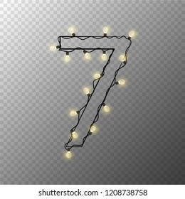 Number from the Christmas light garland on transparent background