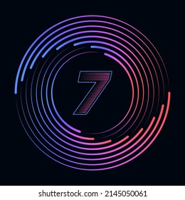 Number in circle with speed line. Colorful vector sport and digital design. Typography design for posters, logos, cover.