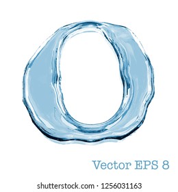 Number collection from clear transparent bluish water droplets - 0. Isolated on white background. Vector EPS 8.