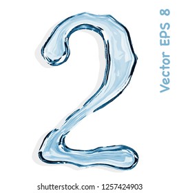 Number collection from clear transparent bluish water droplets - two. Vector EPS 8