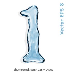 Number collection from clear transparent bluish water droplets - one. Vector EPS 8