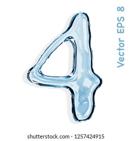 Recogida numérica de gotas transparentes de agua azul - cuatro. EPS vectorial 8