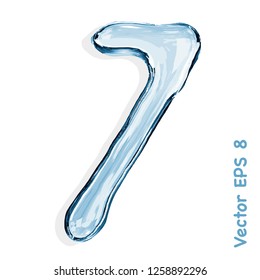 Number collection from clear transparent bluish water droplets - 7. Vector EPS 8