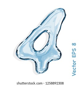 Number collection from clear transparent bluish water droplets - 4. Vector EPS 8