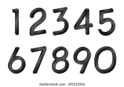 Number Collection isometric mathematical figures, symbols black font in 3d on a white background. Vector Illustration with digital geometric characters for your projects.
