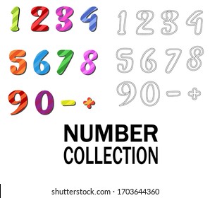 number collection set with different colors and white background
