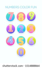 Number color vector illustrations set. Toy phone shuffled buttons. Cartoon kids figures. Congratulating numbered greeting card design elements. Figure learning, good remembering idea